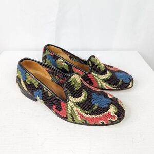 Stubbs & Wootton Geometric Floral Needlepoint Slipper Loafers
